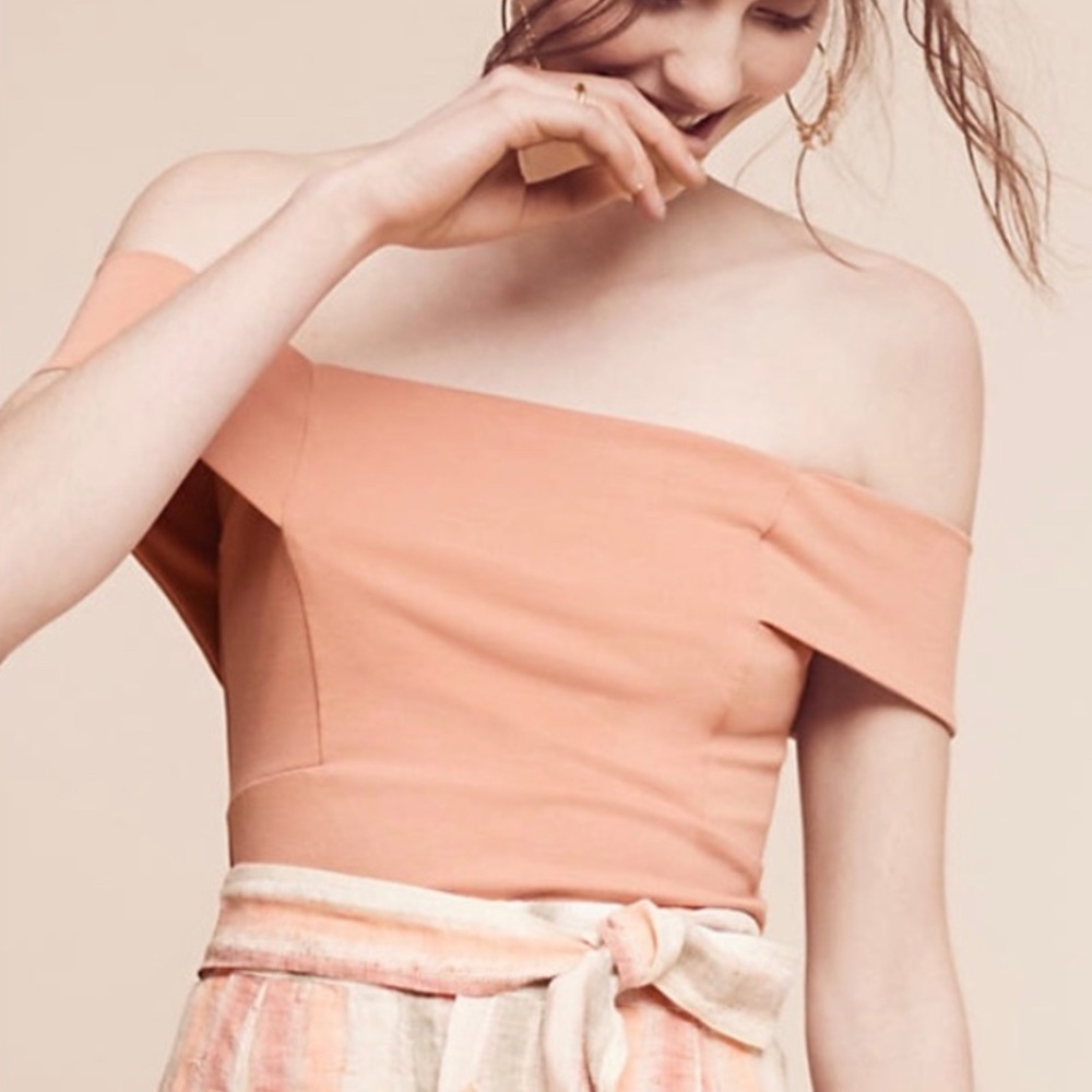 Deletta Off the Shoulder Blush Dusty Rose Crop Top L